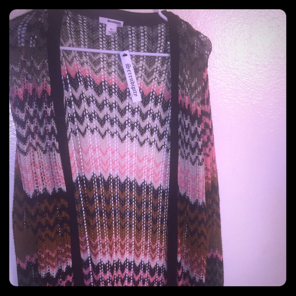 Long sleeve multicolored knee length sweater